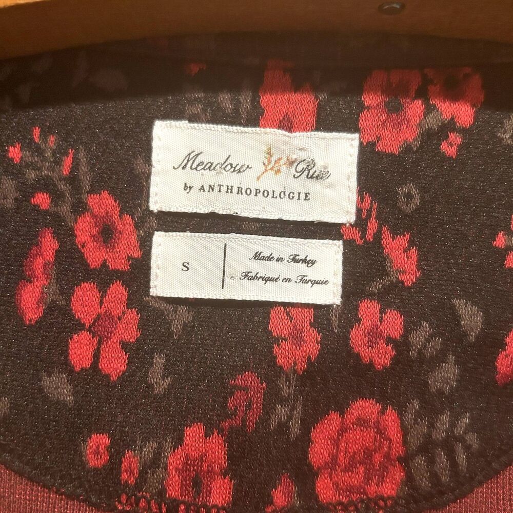 Meadow Rue-Black & Red Floral Peplum Top-Sz S-Rockabilly-Retro Style - Picture 2 of 8
